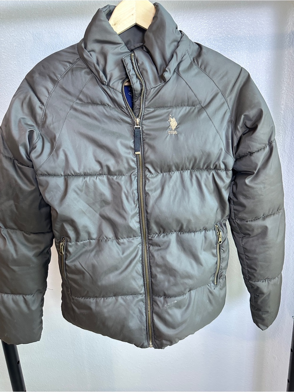 US Polo Assn Women's Puffer Jacket Size Small Full Zip Darker Green